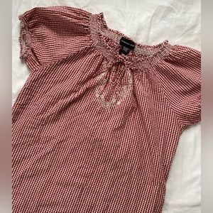Gingham blouse women’s size large // cottagecore blouse puff sleeve lace floral